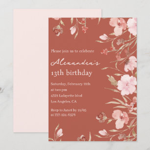 Cartes d'invitation élégantes pour 13 ans Floral C