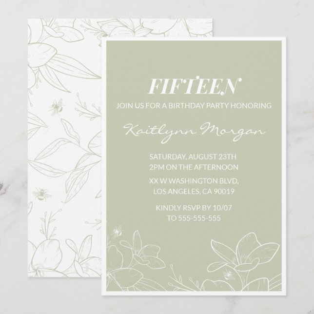 Cartes d'invitation élégantes pour 15 ans Modernes (Devant / Derrière)