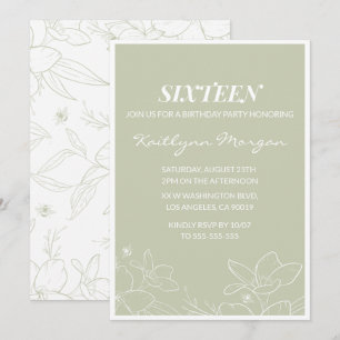 Cartes d'invitation élégantes pour 16 ans Fleur mo