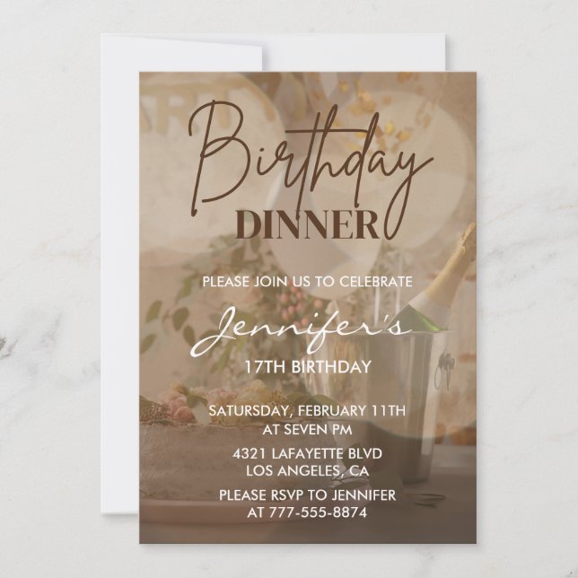 Cartes d'invitation élégantes pour 17 ans Champagn (Devant)