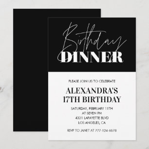 Cartes d'invitation élégantes pour 17 ans Dîner d'