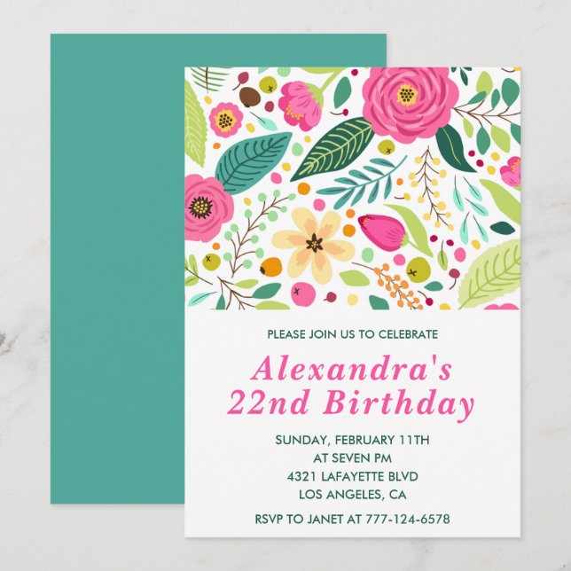 Cartes d'invitation élégantes pour 22ème anniversa (Devant / Derrière)