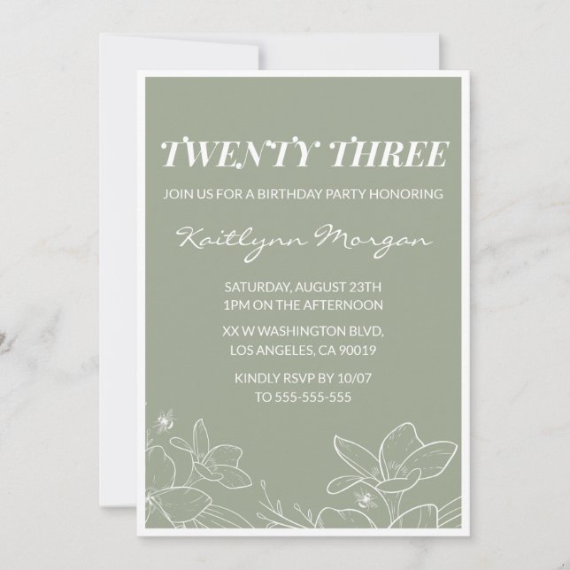 Cartes d'invitation élégantes pour 23ème anniversa (Devant)