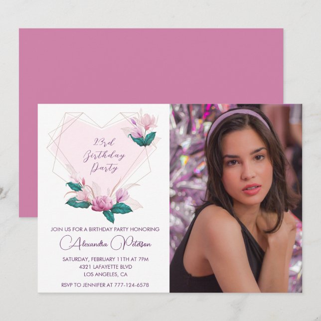Cartes d'invitation élégantes pour 23ème anniversa (Devant / Derrière)