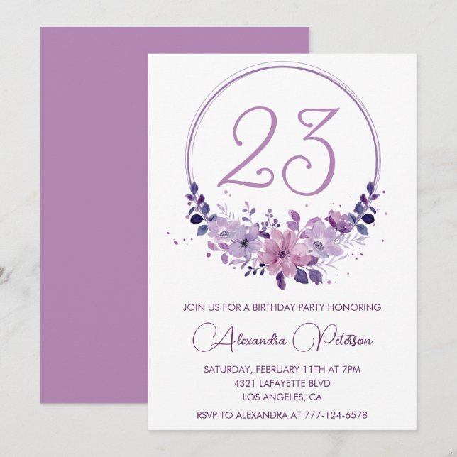 Cartes d'invitation élégantes pour 23ème anniversa (Devant / Derrière)