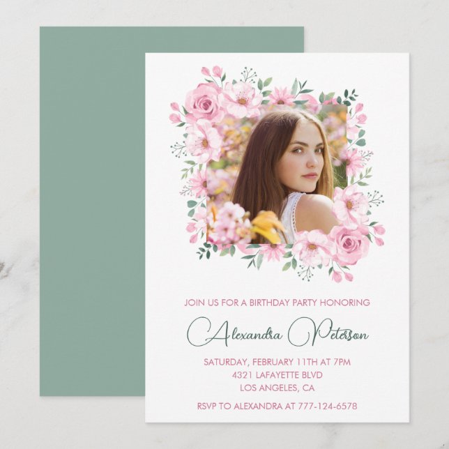 Cartes d'invitation élégantes pour 24ème anniversa (Devant / Derrière)