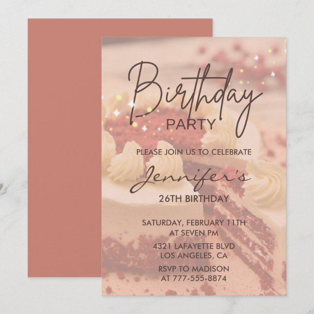 Cartes d'invitation élégantes pour 26ème anniversa (Devant / Derrière)