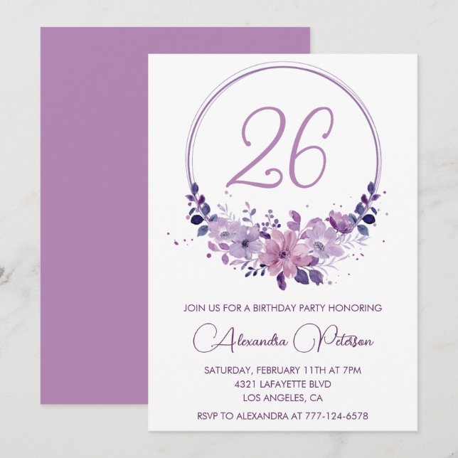 Cartes d'invitation élégantes pour 26ème anniversa (Devant / Derrière)