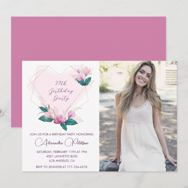 Cartes d'invitation élégantes pour 29e anniversair (Devant / Derrière)