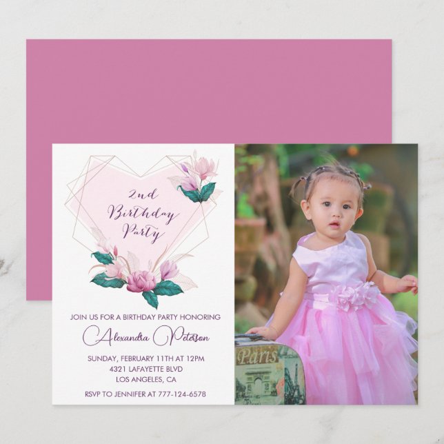 Cartes d'invitation élégantes pour 2ème anniversai (Devant / Derrière)