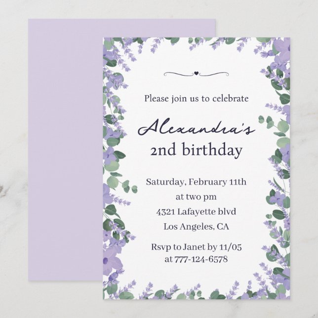 Cartes d'invitation élégantes pour 2ème anniversai (Devant / Derrière)