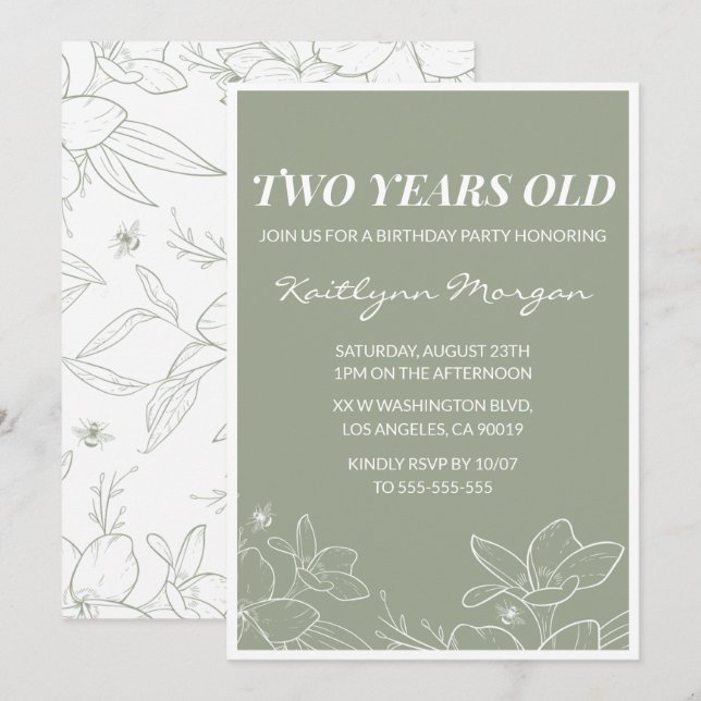 Cartes d'invitation élégantes pour 2ème anniversai (Devant / Derrière)