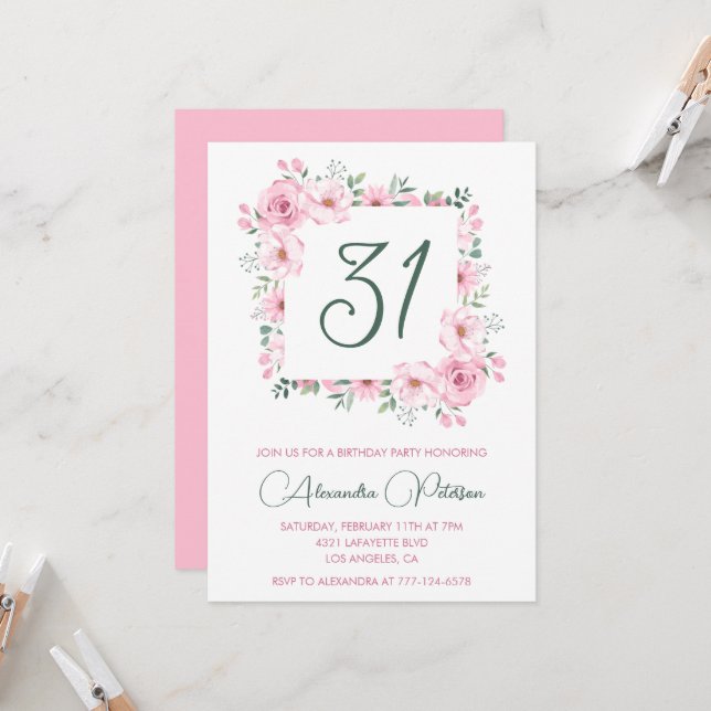 Cartes d'invitation élégantes pour 31e anniversair (Devant/Arrière en situation)
