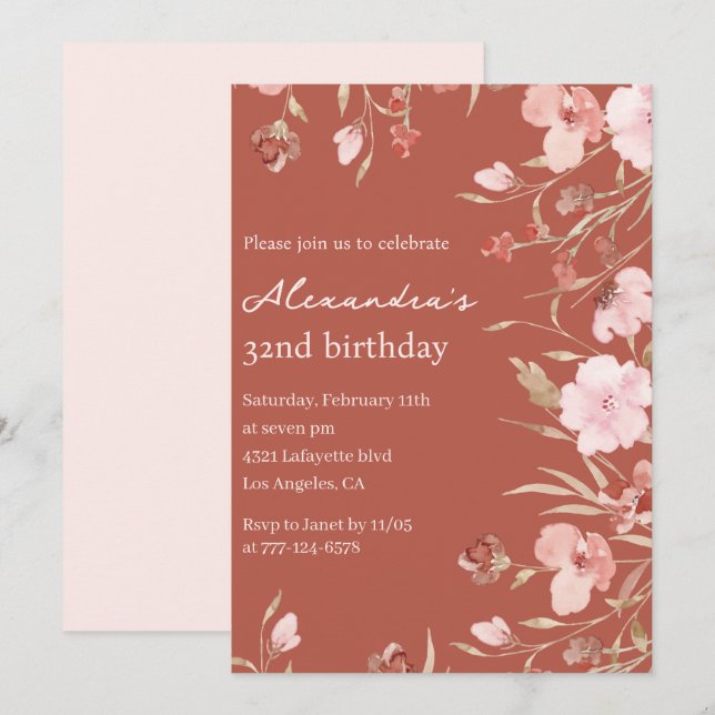Cartes d'invitation élégantes pour 32e anniversair (Devant / Derrière)
