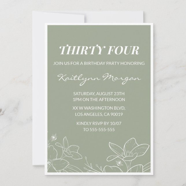 Cartes d'invitation élégantes pour 34ème anniversa (Devant)
