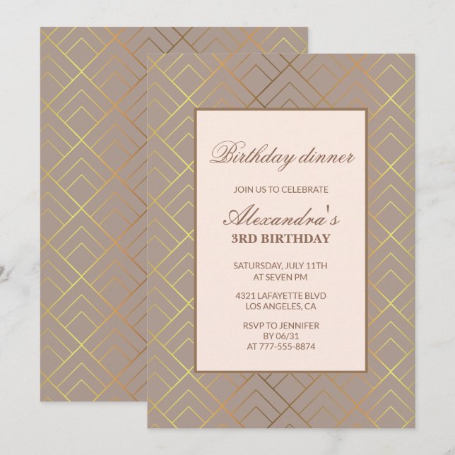 Cartes d'invitation élégantes pour 3ème anniversai (Devant / Derrière)
