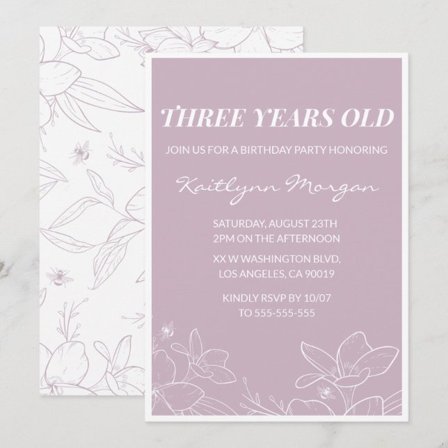 Cartes d'invitation élégantes pour 3ème anniversai (Devant / Derrière)