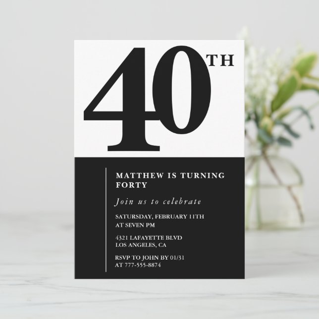 Cartes d'invitation élégantes pour 40 ans Chic Sim (Debout devant)