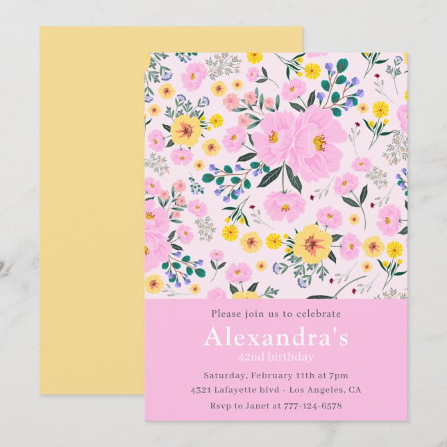 Cartes d'invitation élégantes pour 42ème anniversa (Devant / Derrière)