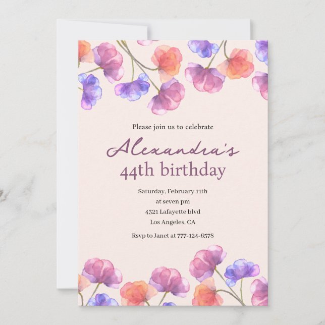 Cartes d'invitation élégantes pour 44ème anniversa (Devant)