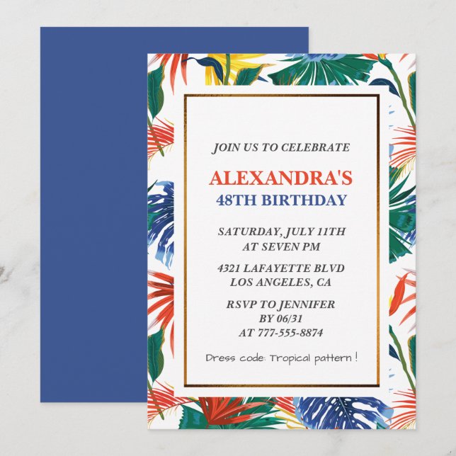 Cartes d'invitation élégantes pour 48ème anniversa (Devant / Derrière)