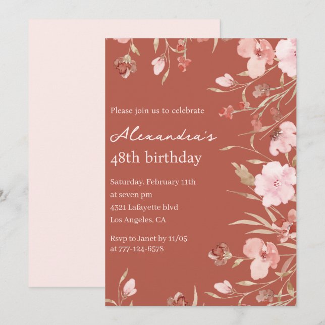 Cartes d'invitation élégantes pour 48ème anniversa (Devant / Derrière)