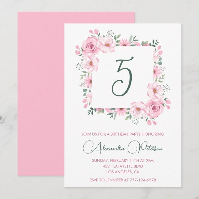 Cartes d'invitation élégantes pour 5ème anniversai (Devant / Derrière)