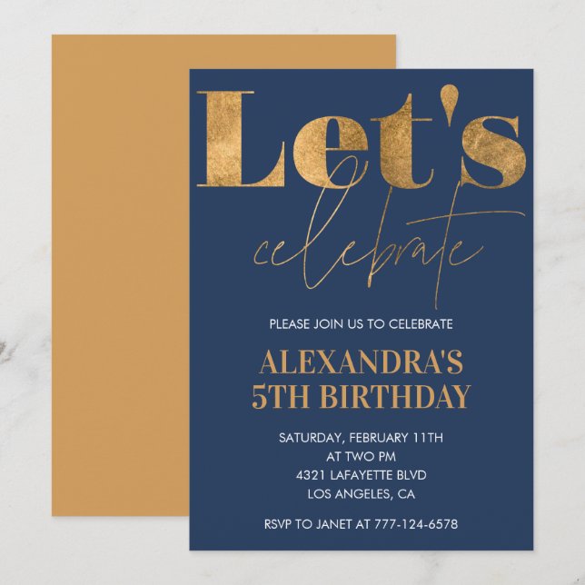Cartes d'invitation élégantes pour 5ème anniversai (Devant / Derrière)