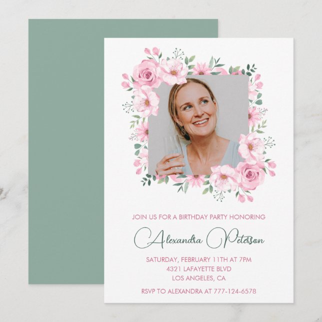 Cartes d'invitation élégantes pour 61 ans avec pho (Devant / Derrière)