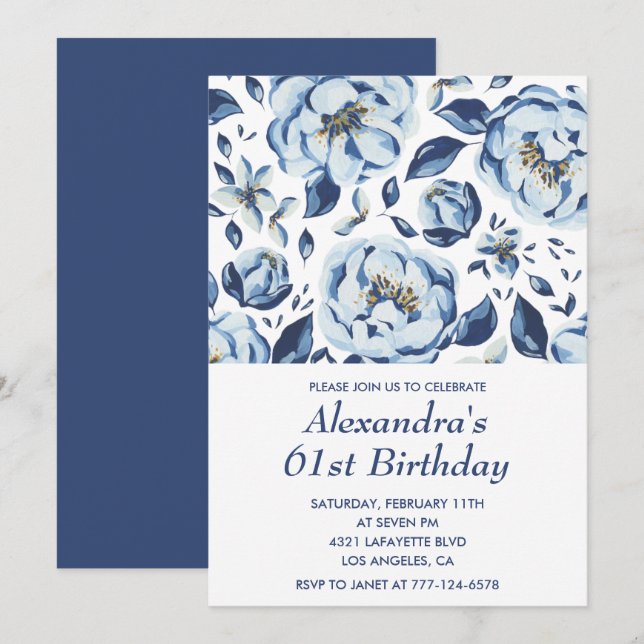 Cartes d'invitation élégantes pour 61ème anniversa (Devant / Derrière)