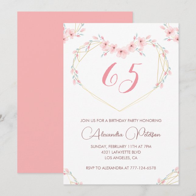 Cartes d'invitation élégantes pour 65e anniversair (Devant / Derrière)