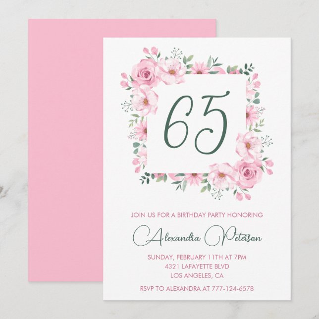 Cartes d'invitation élégantes pour 65ème anniversa (Devant / Derrière)