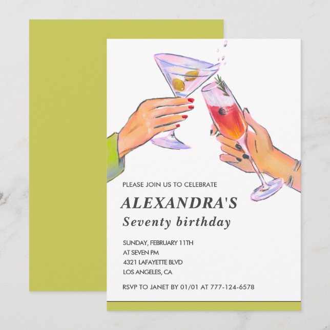 Cartes d'invitation élégantes pour 70 ans pour une (Devant / Derrière)