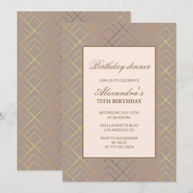 Cartes d'invitation élégantes pour 75 ans dîner d' (Devant / Derrière)