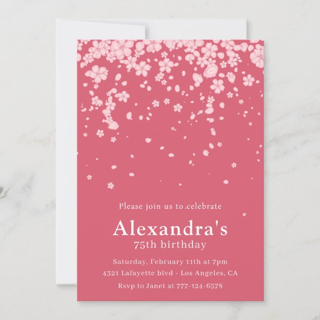 Cartes d'invitation élégantes pour 75 ans Fleurs r (Devant)
