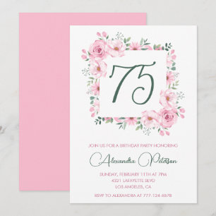 Cartes d'invitation élégantes pour 75 ans Fleurs R