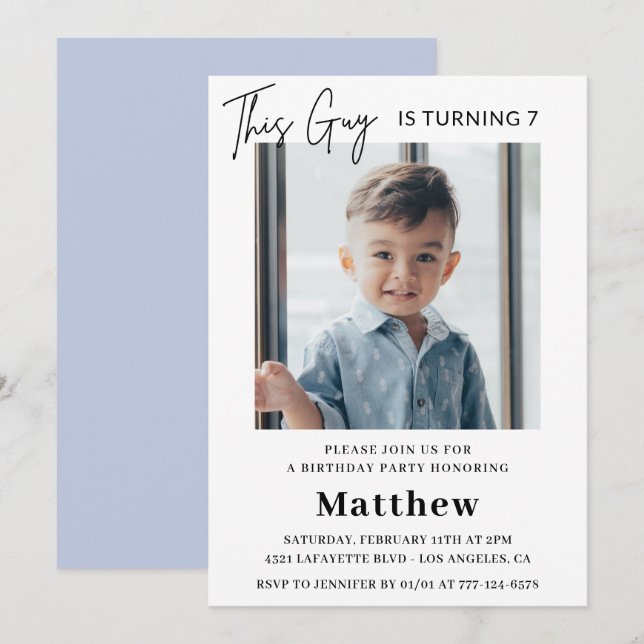Cartes d'invitation élégantes pour 7 ans garçon Ph (Devant / Derrière)