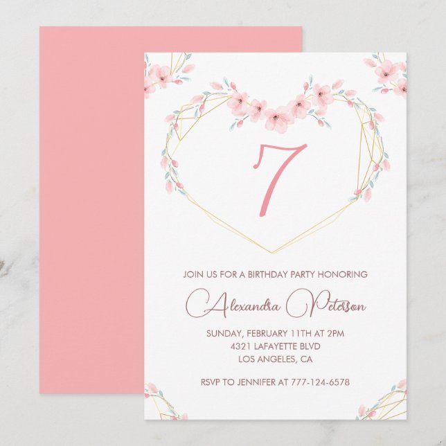 Cartes d'invitation élégantes pour 7ème anniversai (Devant / Derrière)