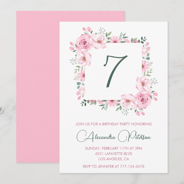 Cartes d'invitation élégantes pour 7ème anniversai (Devant / Derrière)