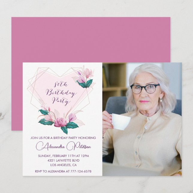 Cartes d'invitation élégantes pour 80 ans avec pho (Devant / Derrière)