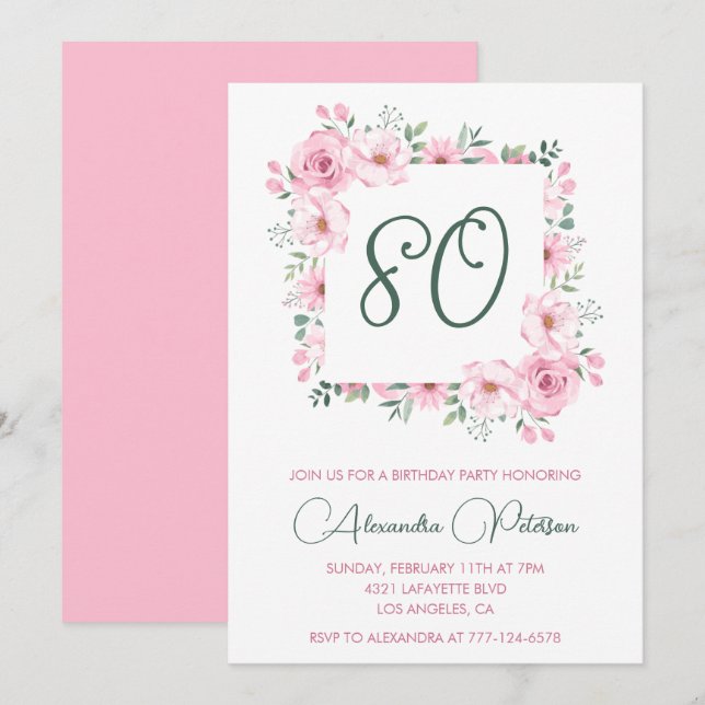 Cartes d'invitation élégantes pour 80e anniversair (Devant / Derrière)