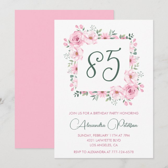 Cartes d'invitation élégantes pour 85e anniversair (Devant / Derrière)