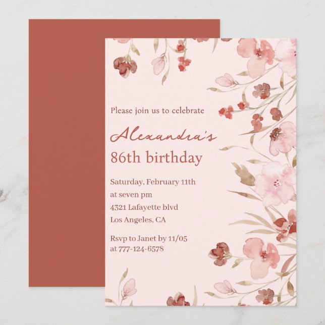 Cartes d'invitation élégantes pour 86ème anniversa (Devant / Derrière)