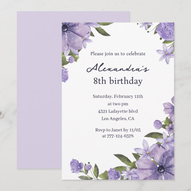 Cartes d'invitation élégantes pour 8ème anniversai (Devant / Derrière)