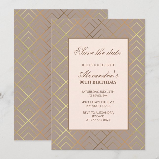 Cartes d'invitation élégantes pour 90ème anniversa (Devant / Derrière)
