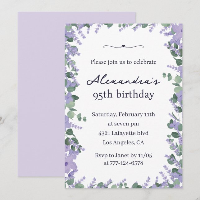 Cartes d'invitation élégantes pour 95e anniversair (Devant / Derrière)