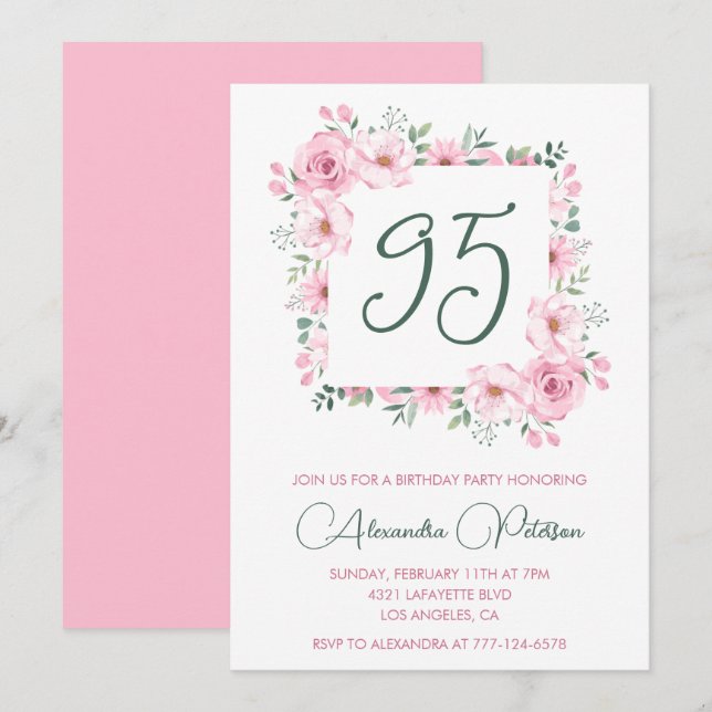 Cartes d'invitation élégantes pour 95e anniversair (Devant / Derrière)