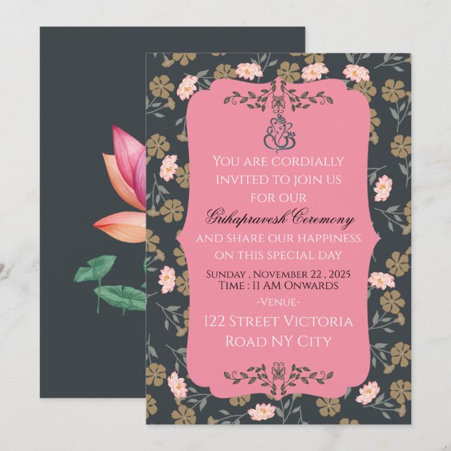 Cartes d'invitation élégantes pour la cérémonie Gr (Devant / Derrière)