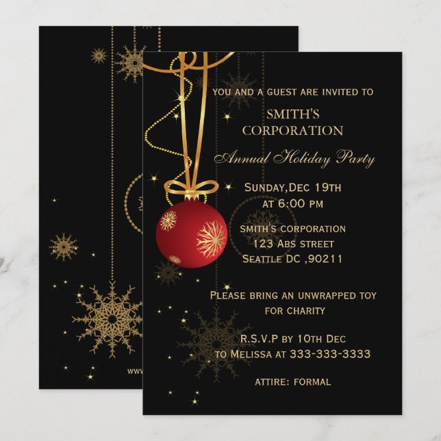 Cartes d'invitation élégantes pour la fête de Noël (Devant / Derrière)