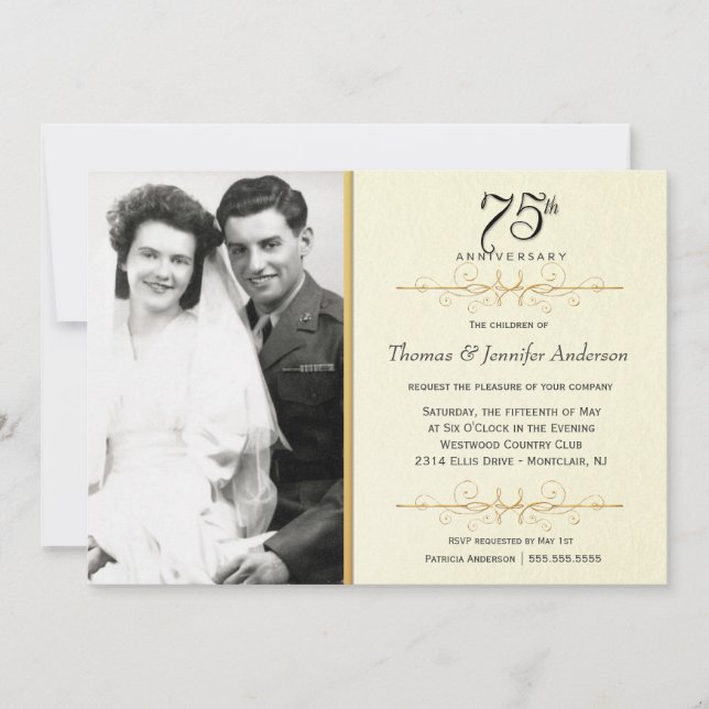 Cartes d'invitation élégantes pour le 75e annivers (Devant)